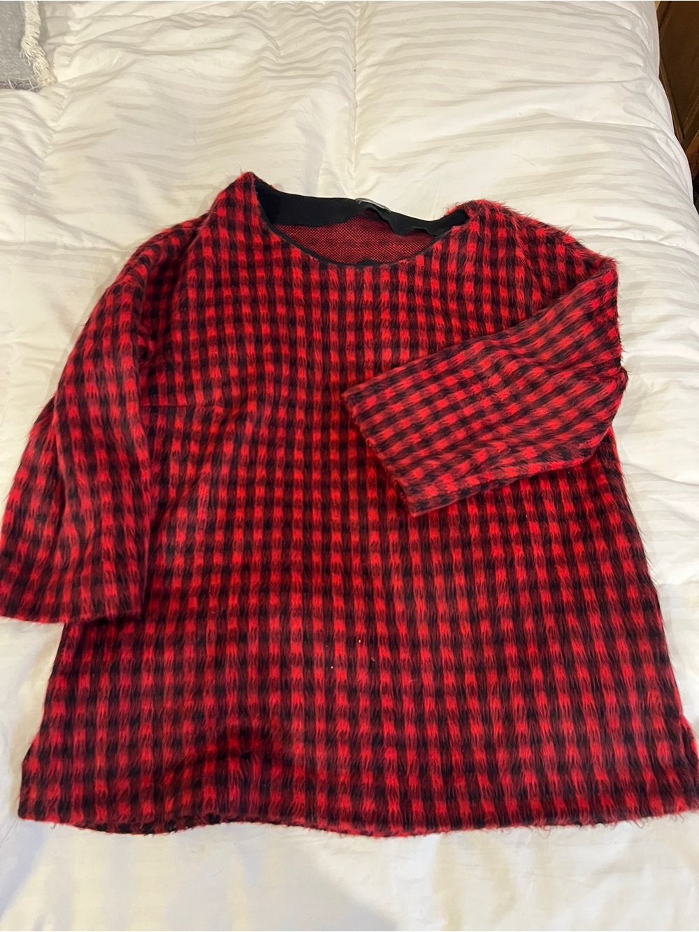 RIANI Red and Black Plaid Kids Sweater